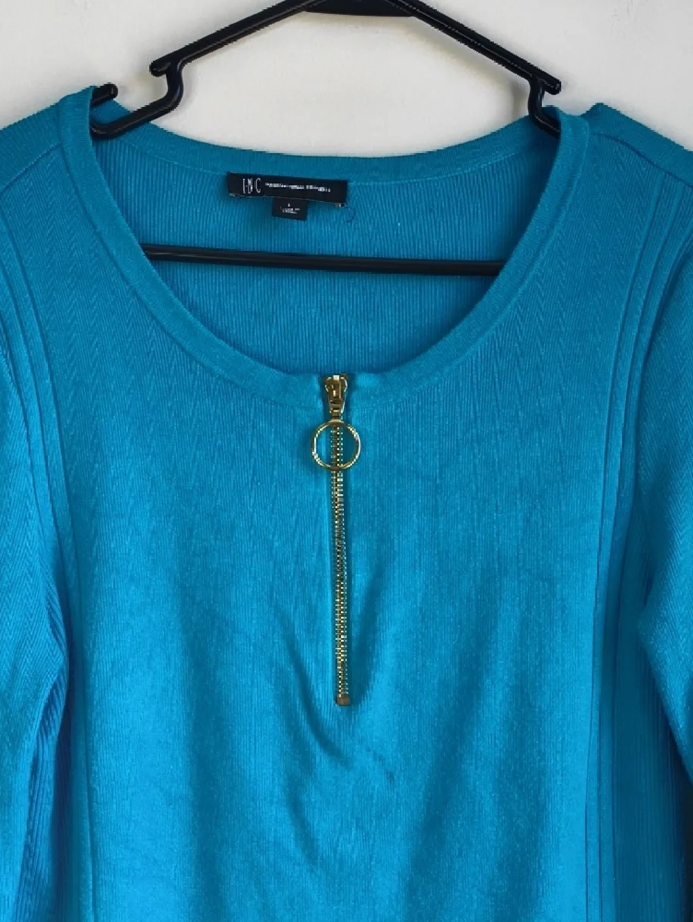 INC International Concepts Teal Long-Sleeve Ring-Zip Top